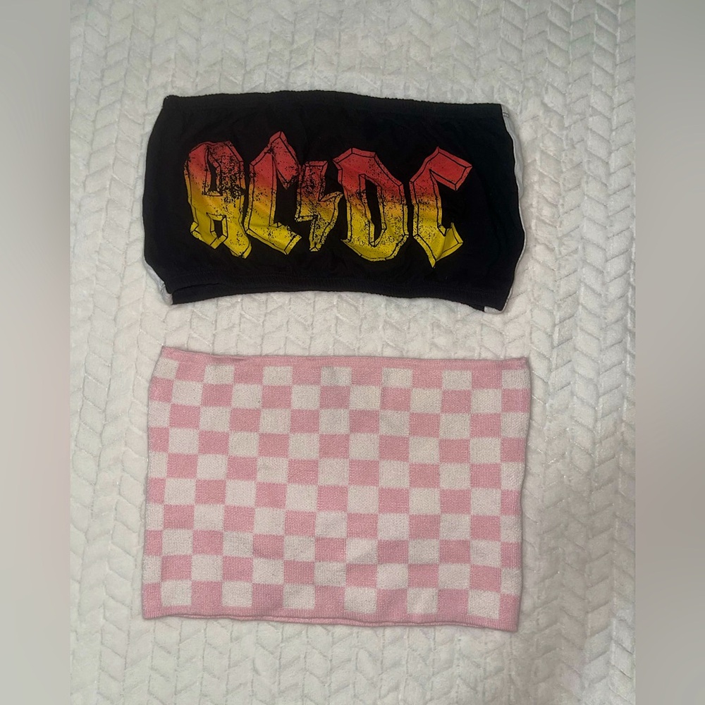 Forever 21 AC/DC Tube Top bundled with Pink and White Checkered Tube Top